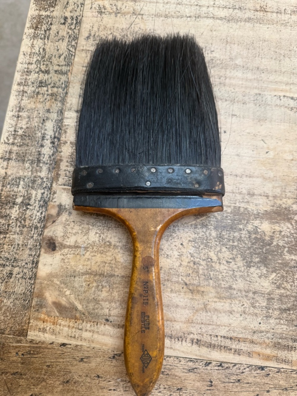 Wide Black-Bristle Paint Brush with Wooden Handle